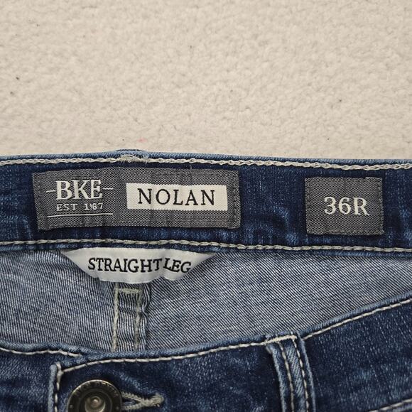 BKE Buckle Nolan Jeans 38x32 Straight Fit Blue Feather Whisker y2k 2000s (36x30) - Picture 4 of 14